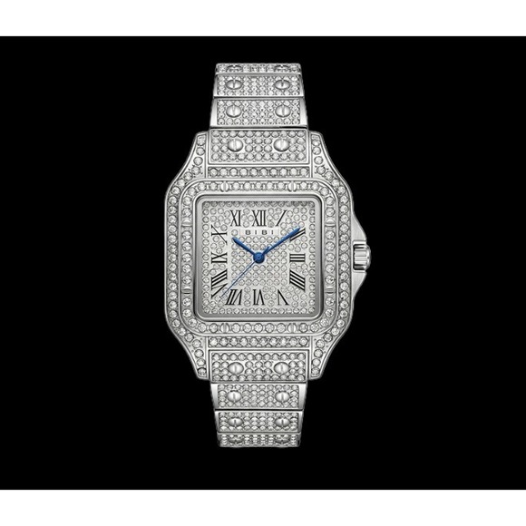 BiBi Accessories - BIBI Iced Out Crystal Watch Silver 34mm